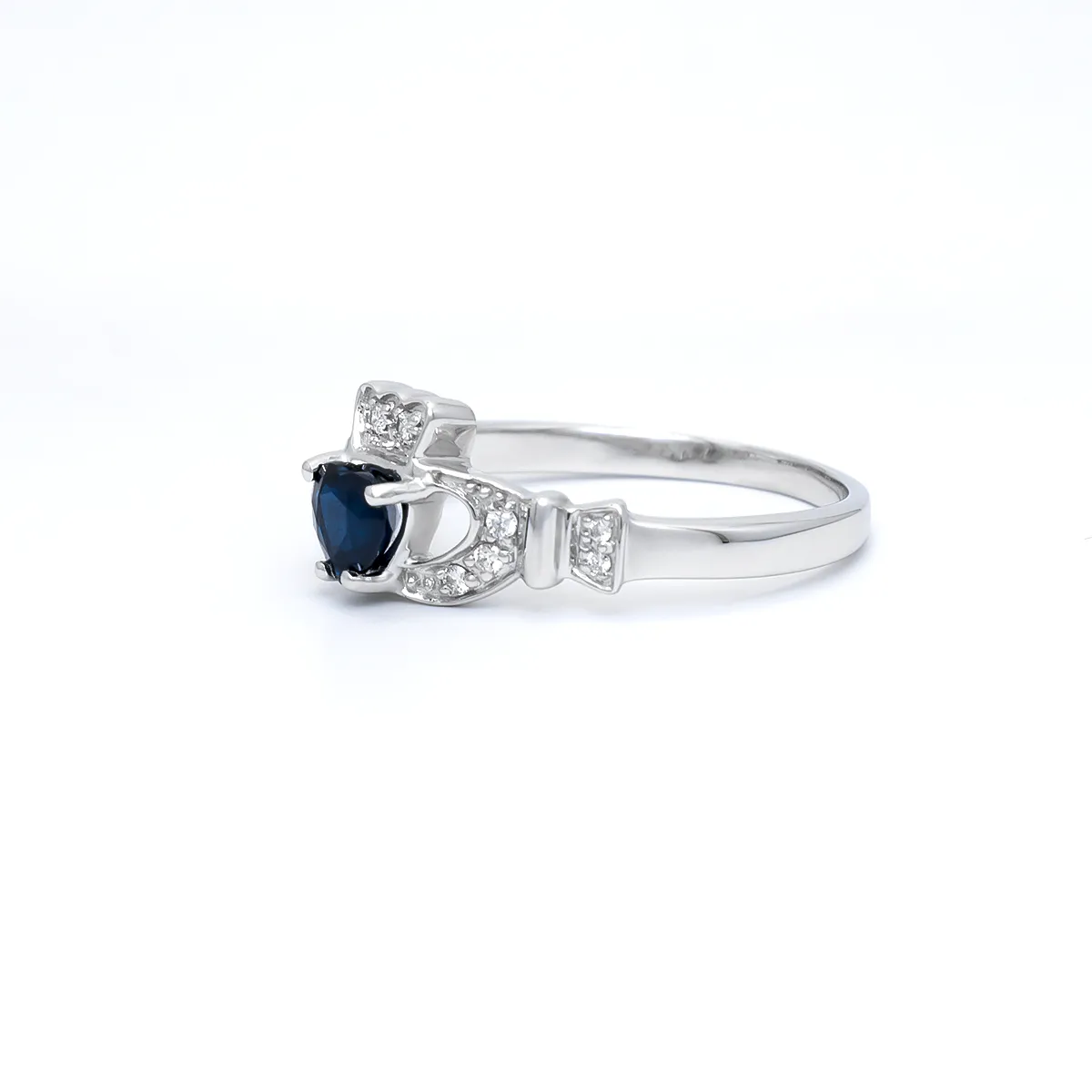 IJCR0017 White Gold Claddagh Ring Sapphire 03