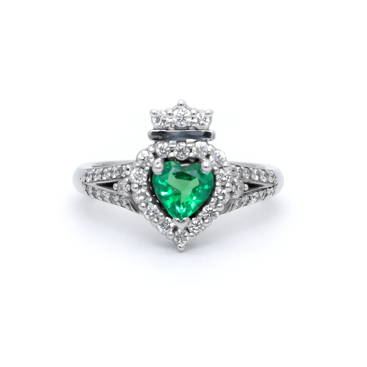 IJCR0018 Emerald Diamond Claddagh Ring 01...