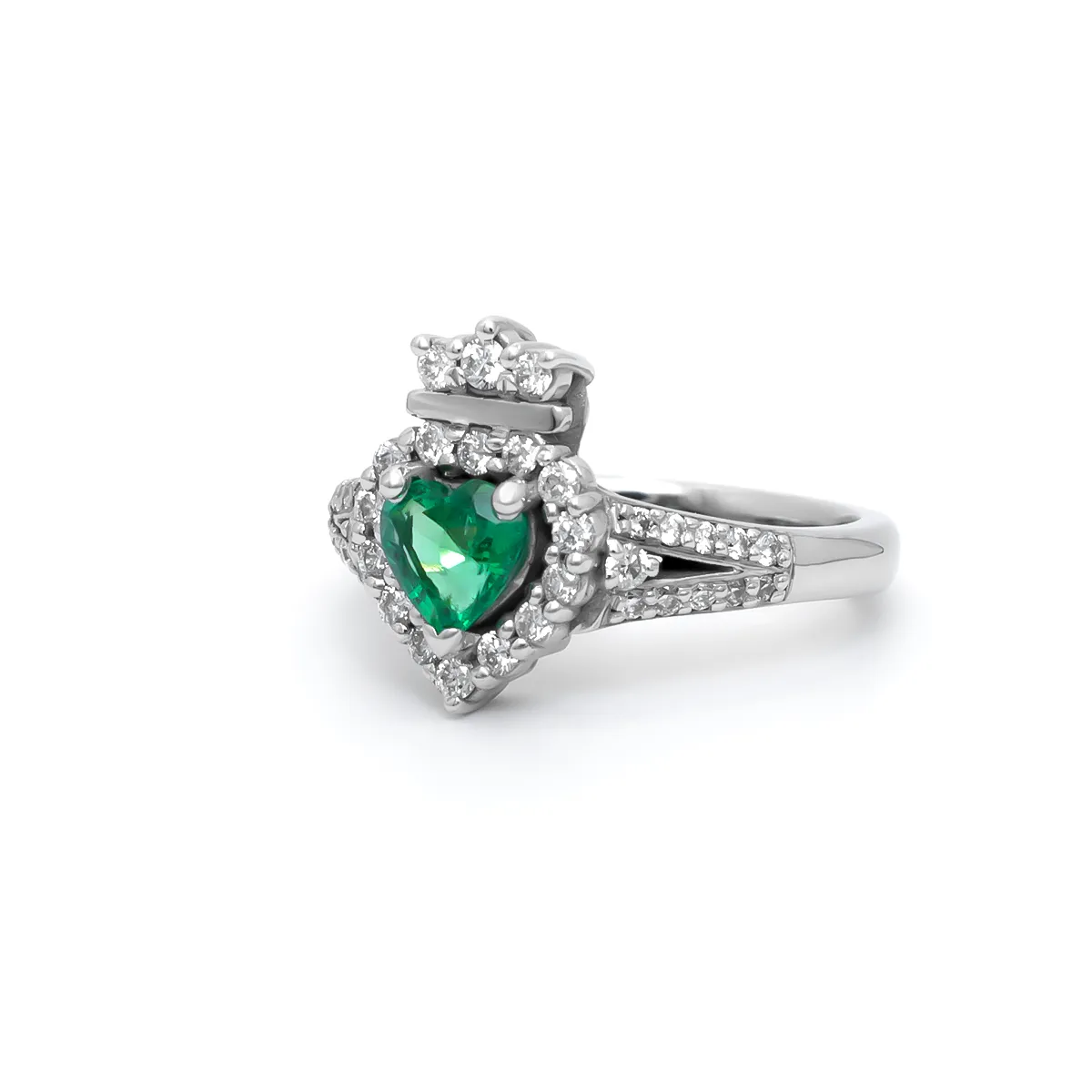 IJCR0018 Emerald Diamond Claddagh Ring 02...