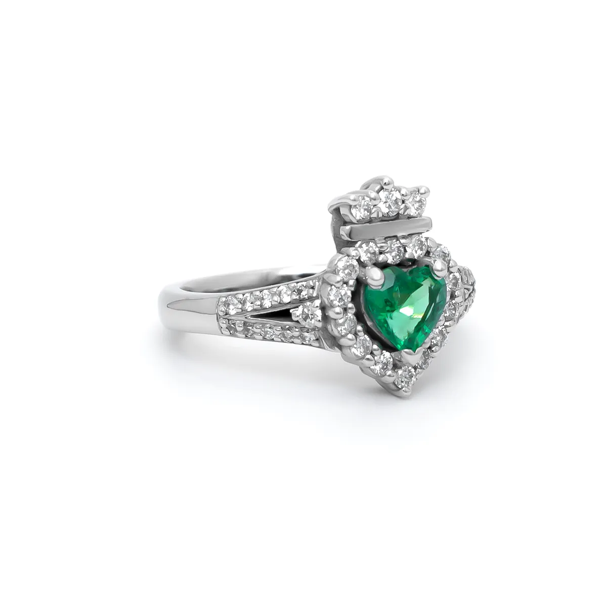 IJCR0018 Emerald Diamond Claddagh Ring 03...
