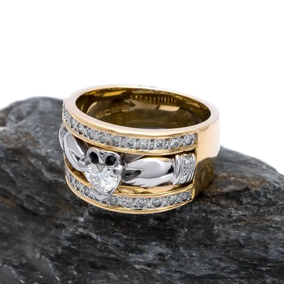 14k Yellow Gold Wide Diamond Wedding Band #106120 - Seattle Bellevue |  Joseph Jewelry