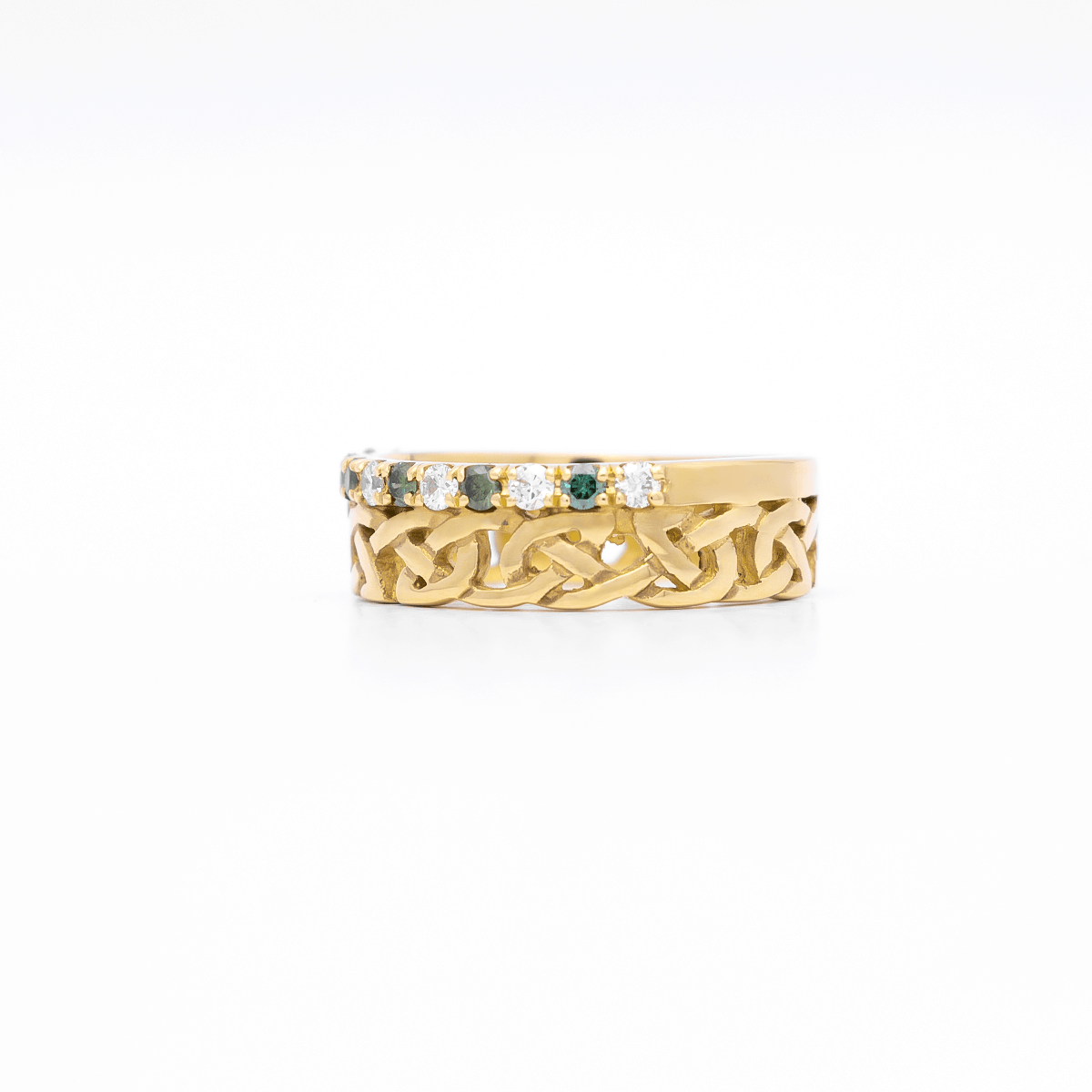 IJCR0030 Yellow Gold Celtic Ring With Emerald 2