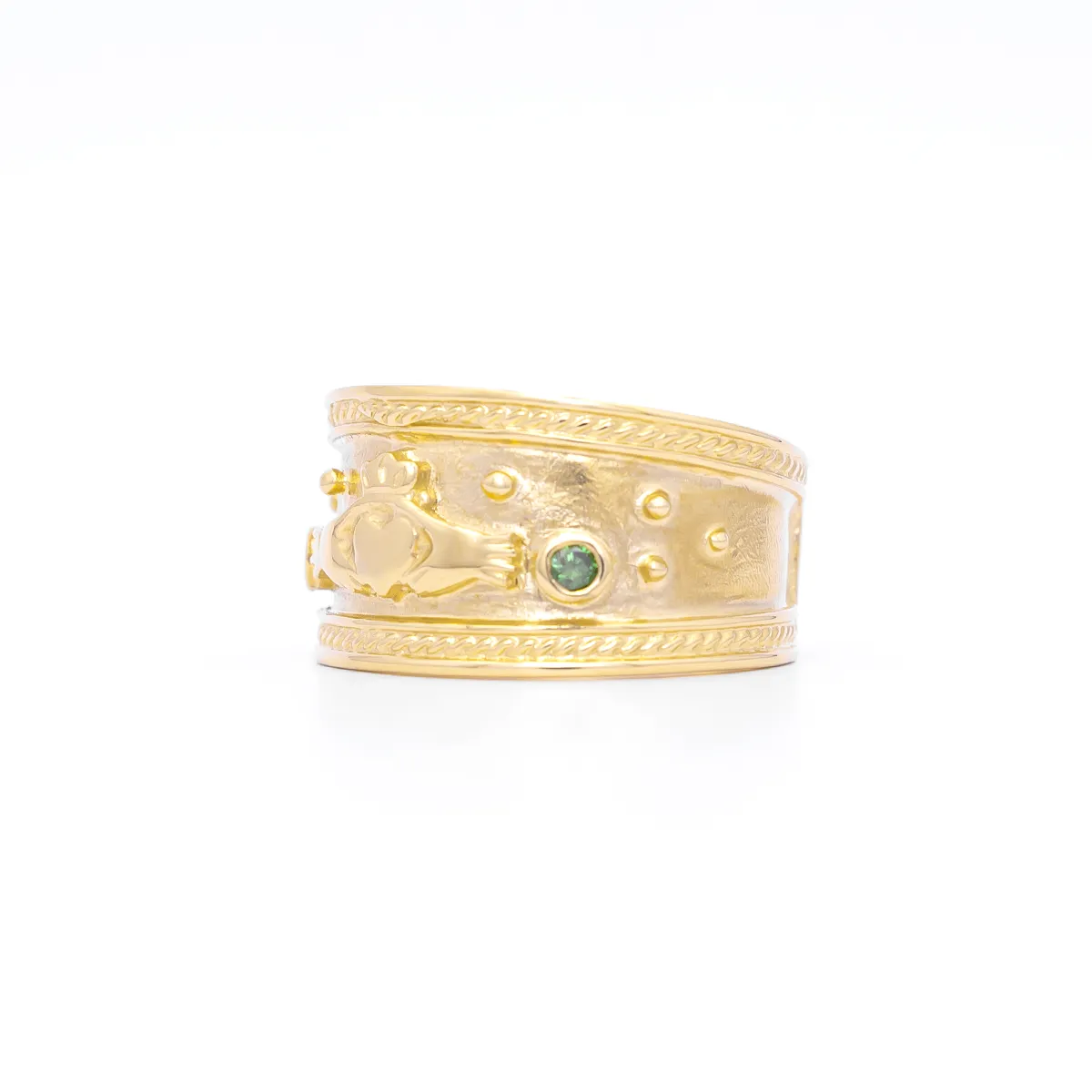 IJCR0031 Yellow Gold Emerald Wide Claddagh Ring 2...
