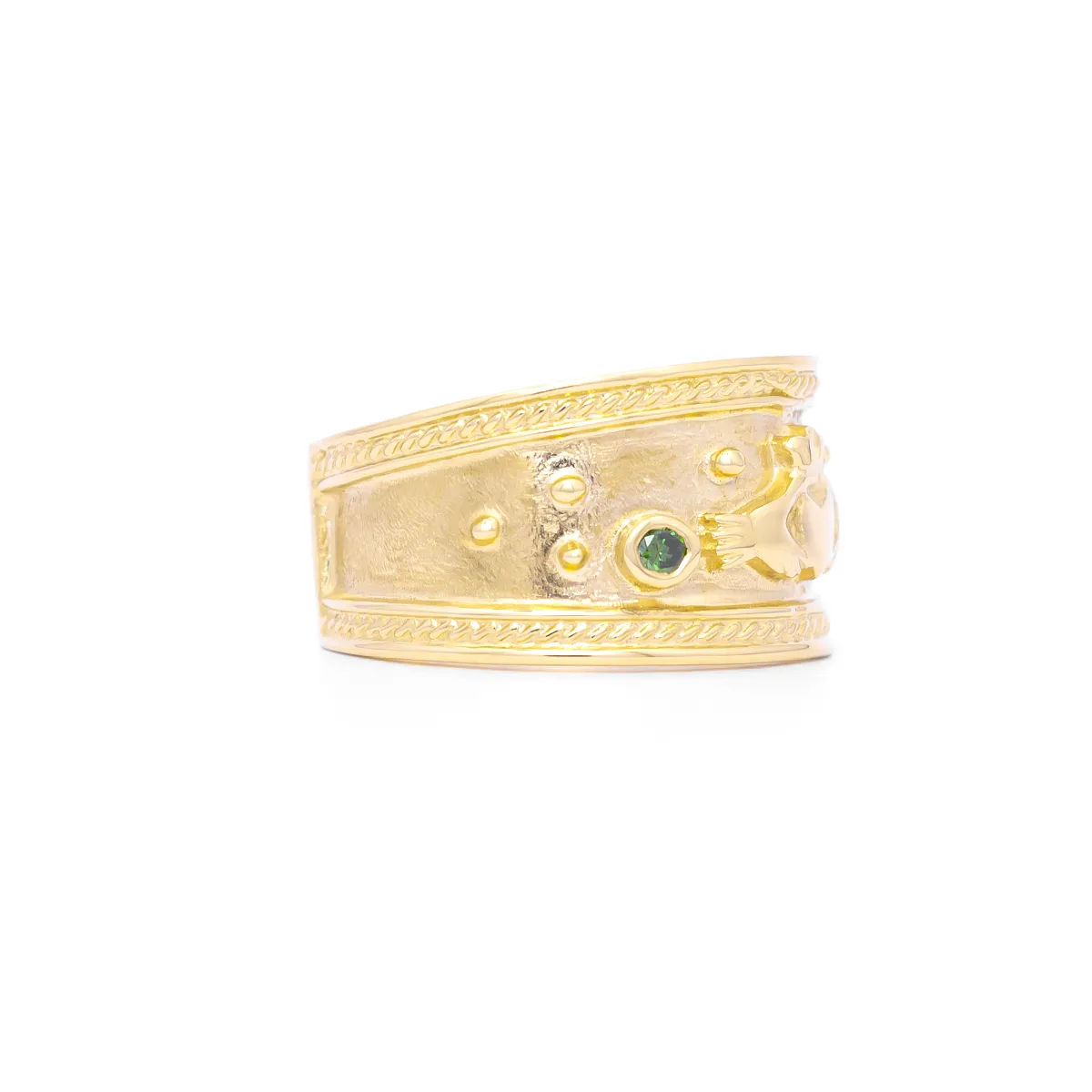 IJCR0031 Yellow Gold Emerald Wide Claddagh Ring 3