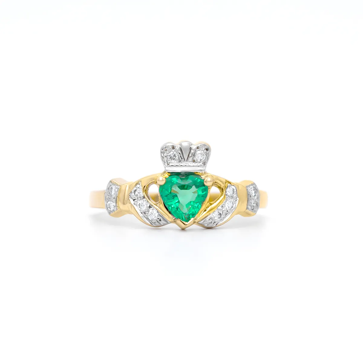 Yellow Gold Emerald Claddagh Ring 1