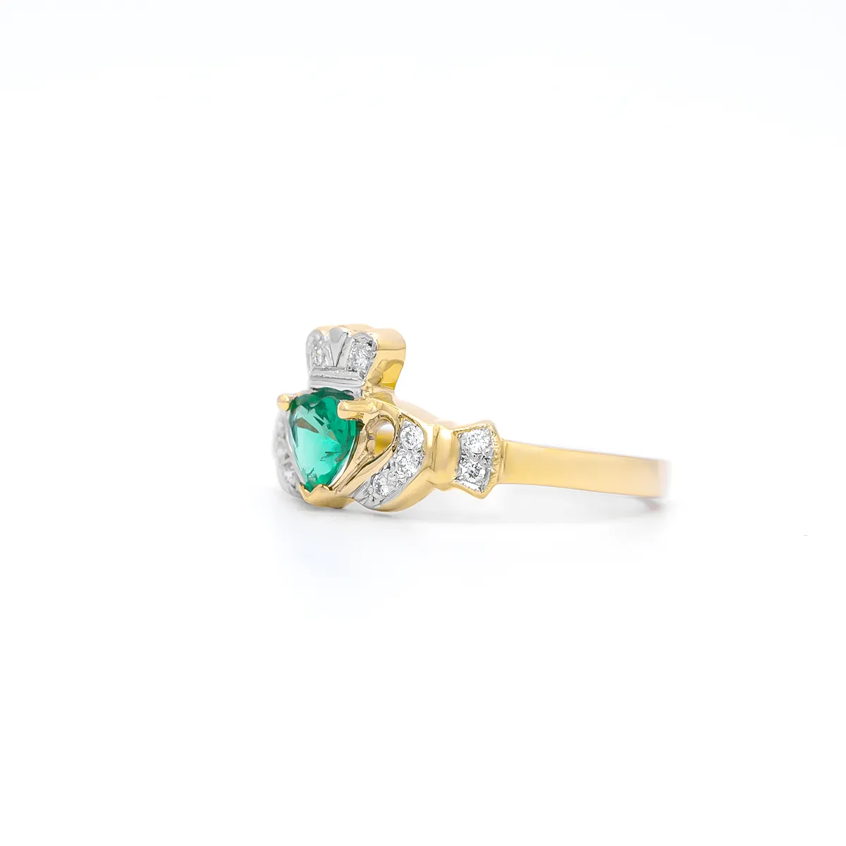 Yellow Gold Emerald Claddagh Ring 2...