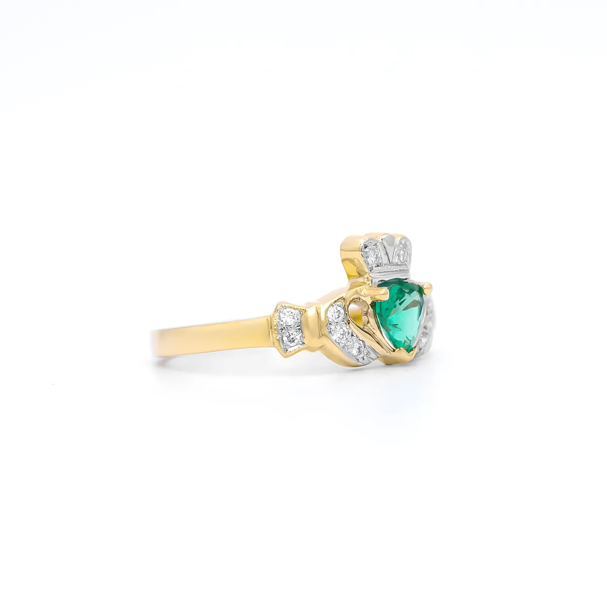 Yellow Gold Emerald Claddagh Ring 3