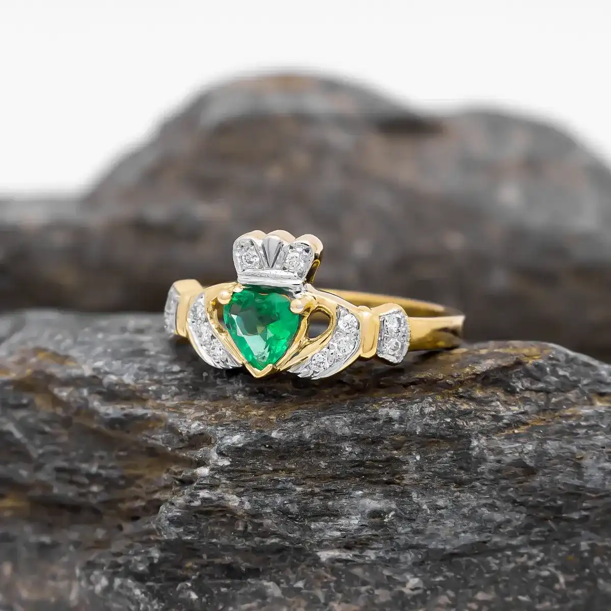 Emerald And Diamond Gold Claddagh Ring...