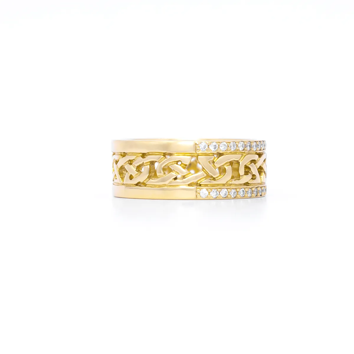 IJCR0034 Yellow Gold Celtic Ring With Diamonds 2