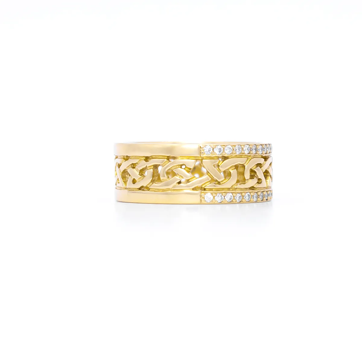 IJCR0034 Yellow Gold Celtic Ring With Diamonds 2...