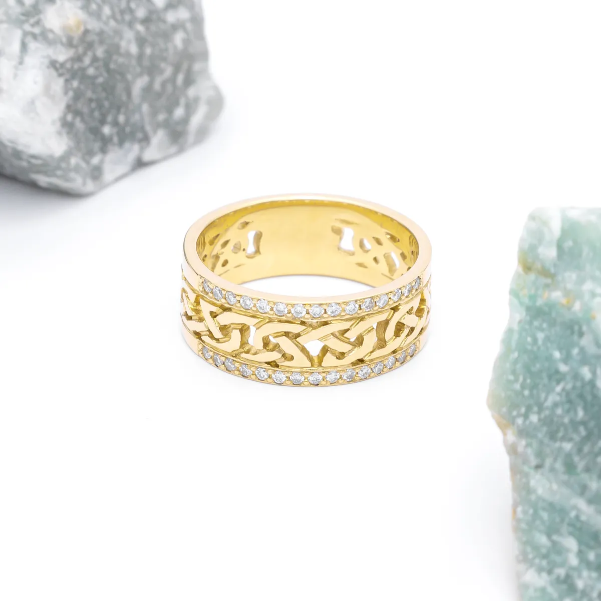 IJCR0034 Yellow Gold Celtic Ring With Diamonds 5...