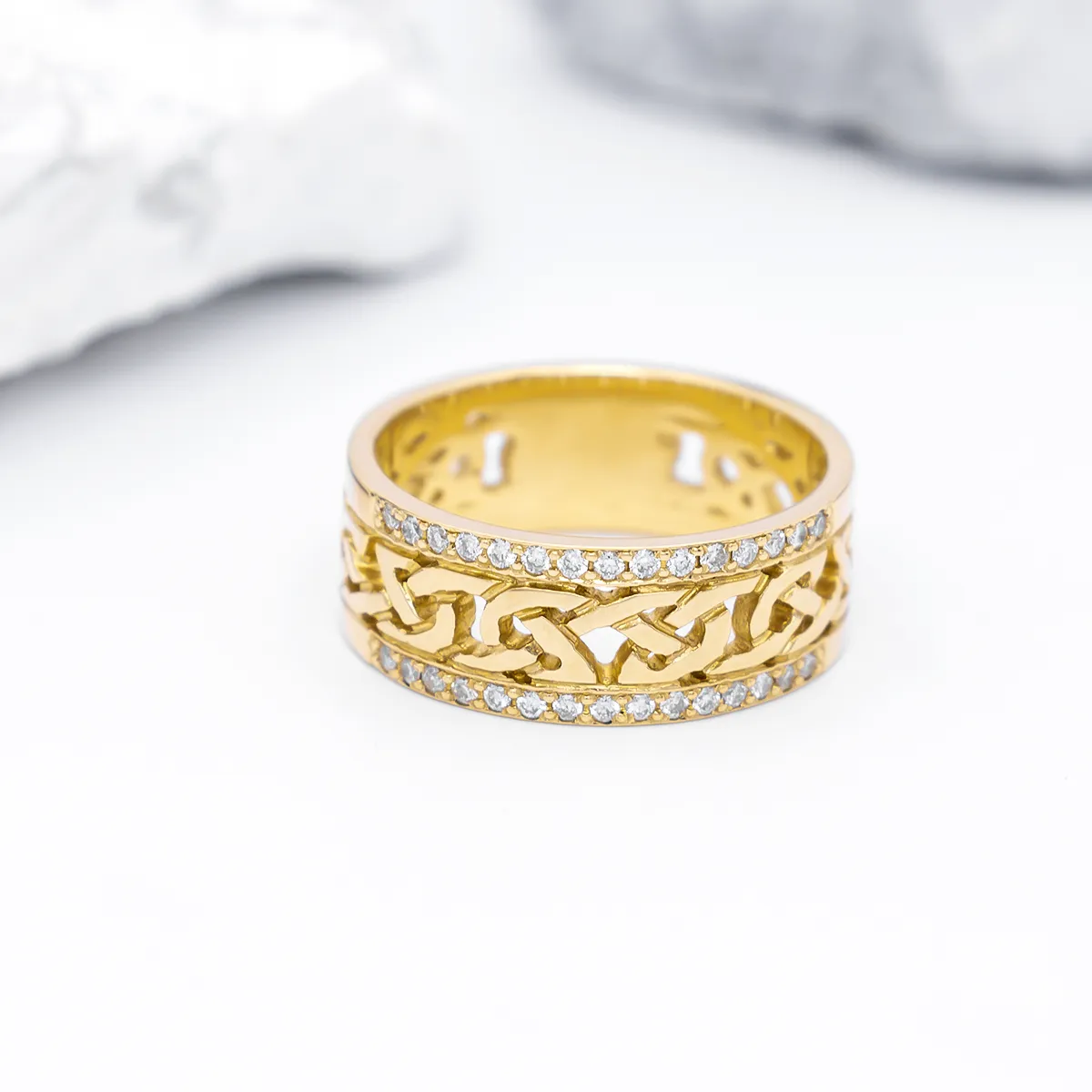 IJCR0034 Yellow Gold Celtic Ring With Diamonds 7