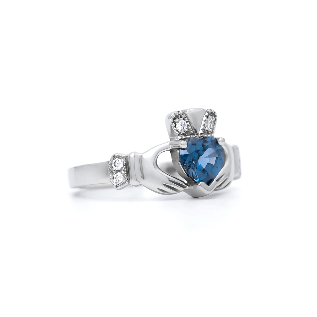 IJCR0035 White Gold Claddagh Ring With Sapphire 3