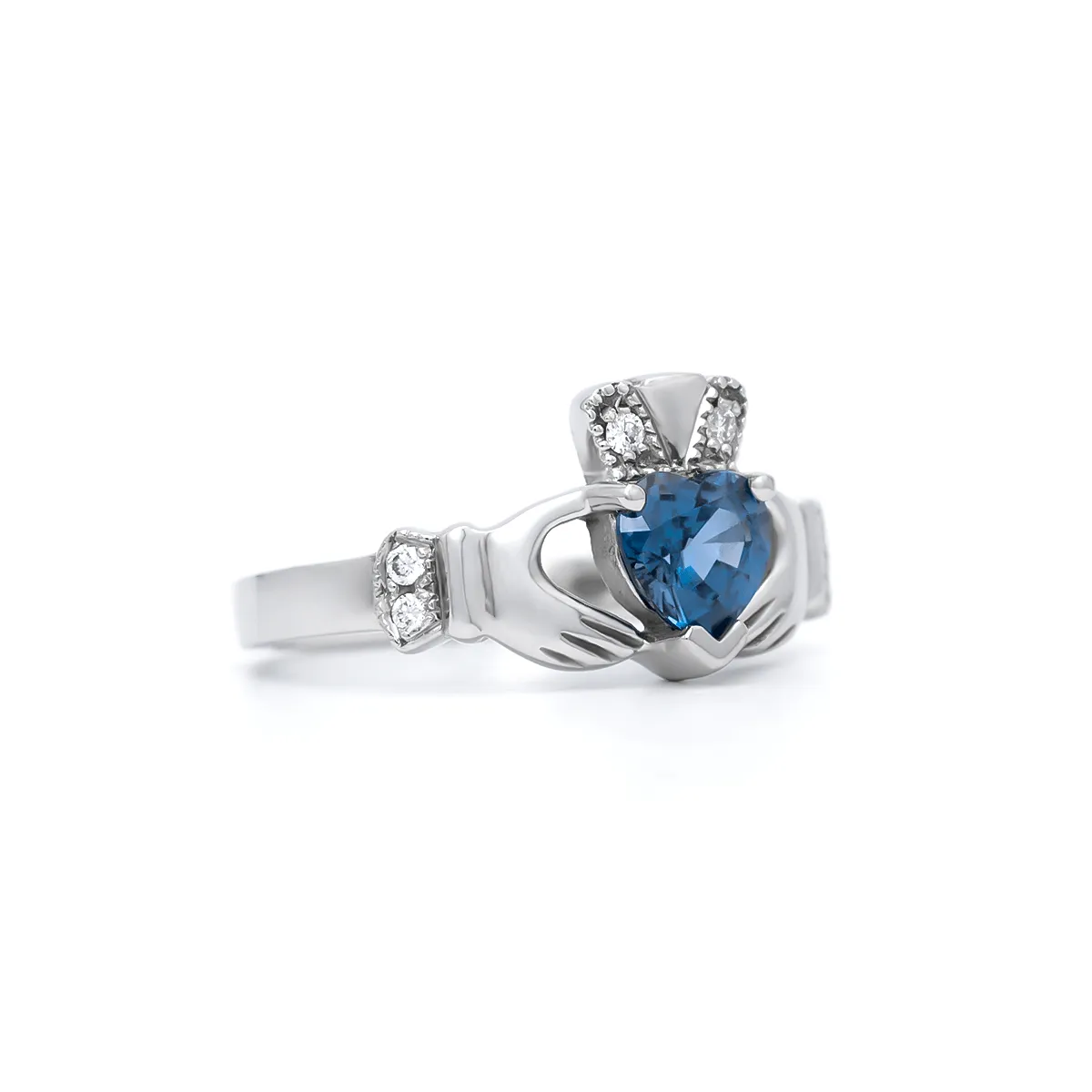 White Gold Claddagh Ring With Sapphire 3...