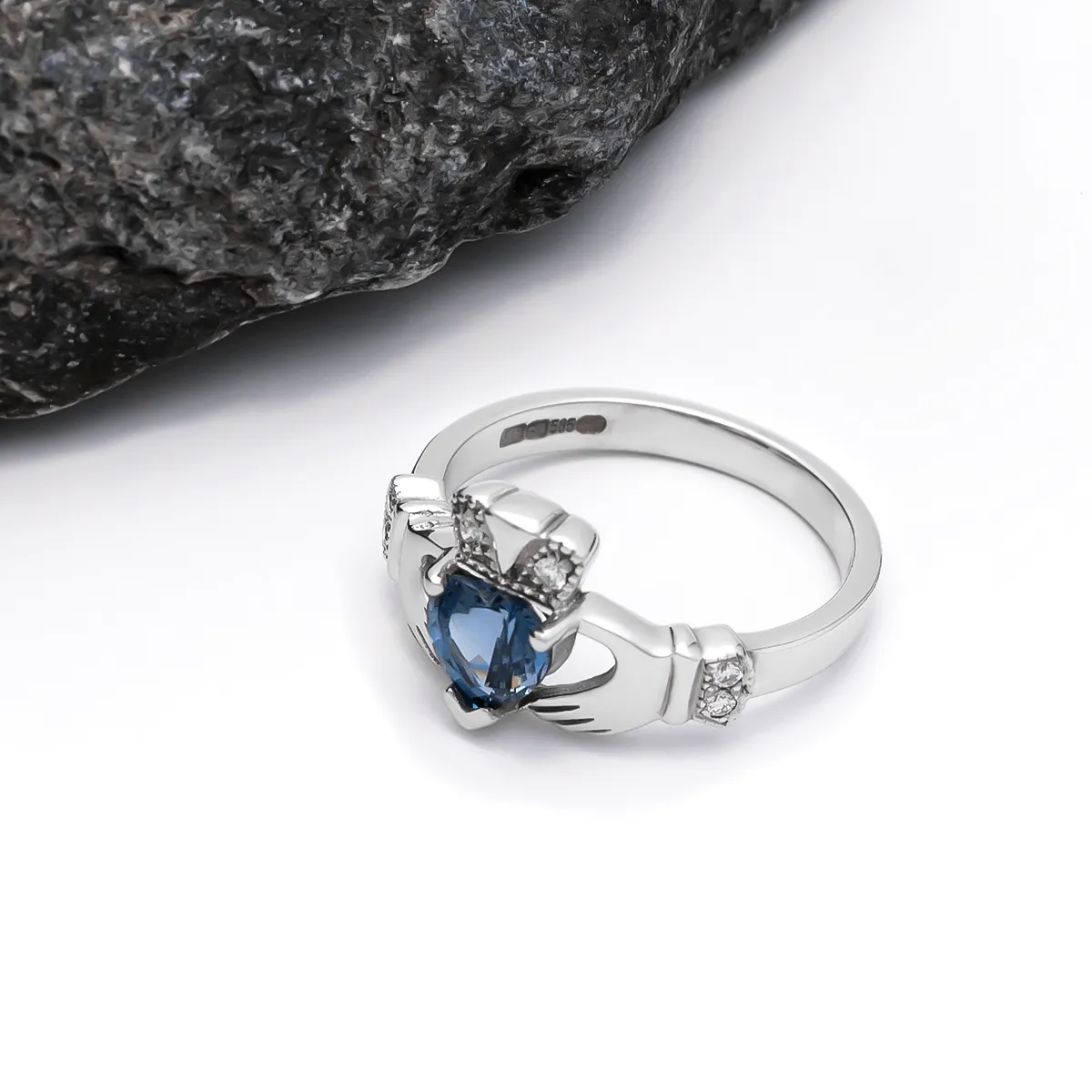 White Gold Claddagh Ring With Sapphire 6...
