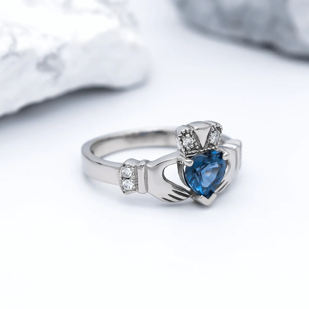 White Gold Claddagh Ring With Sapphire 7...