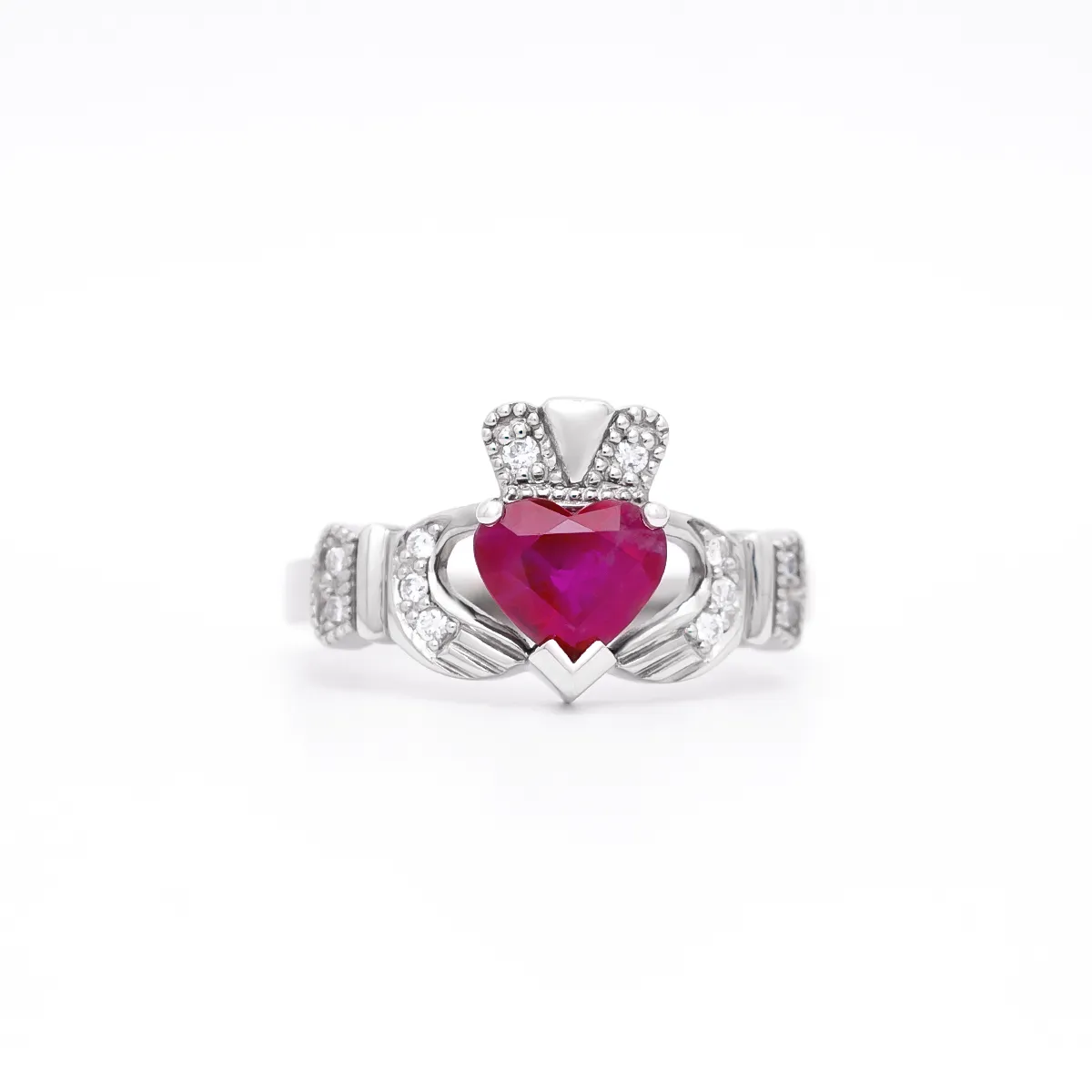 IJCR0036 White Gold Ruby Claddagh Ring 1...