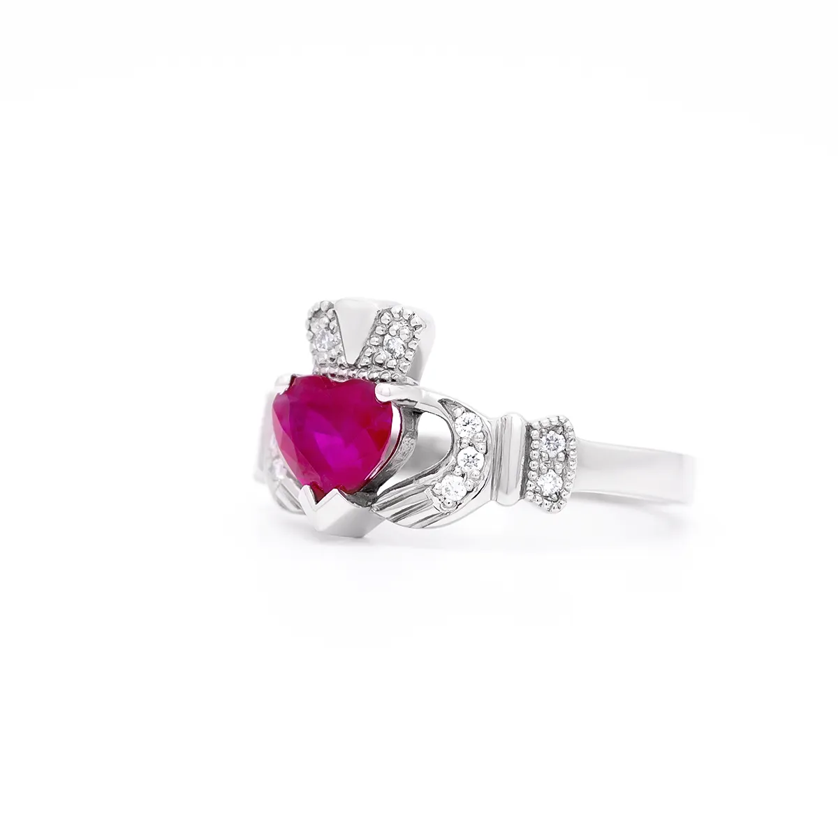 IJCR0036 White Gold Ruby Claddagh Ring 2...