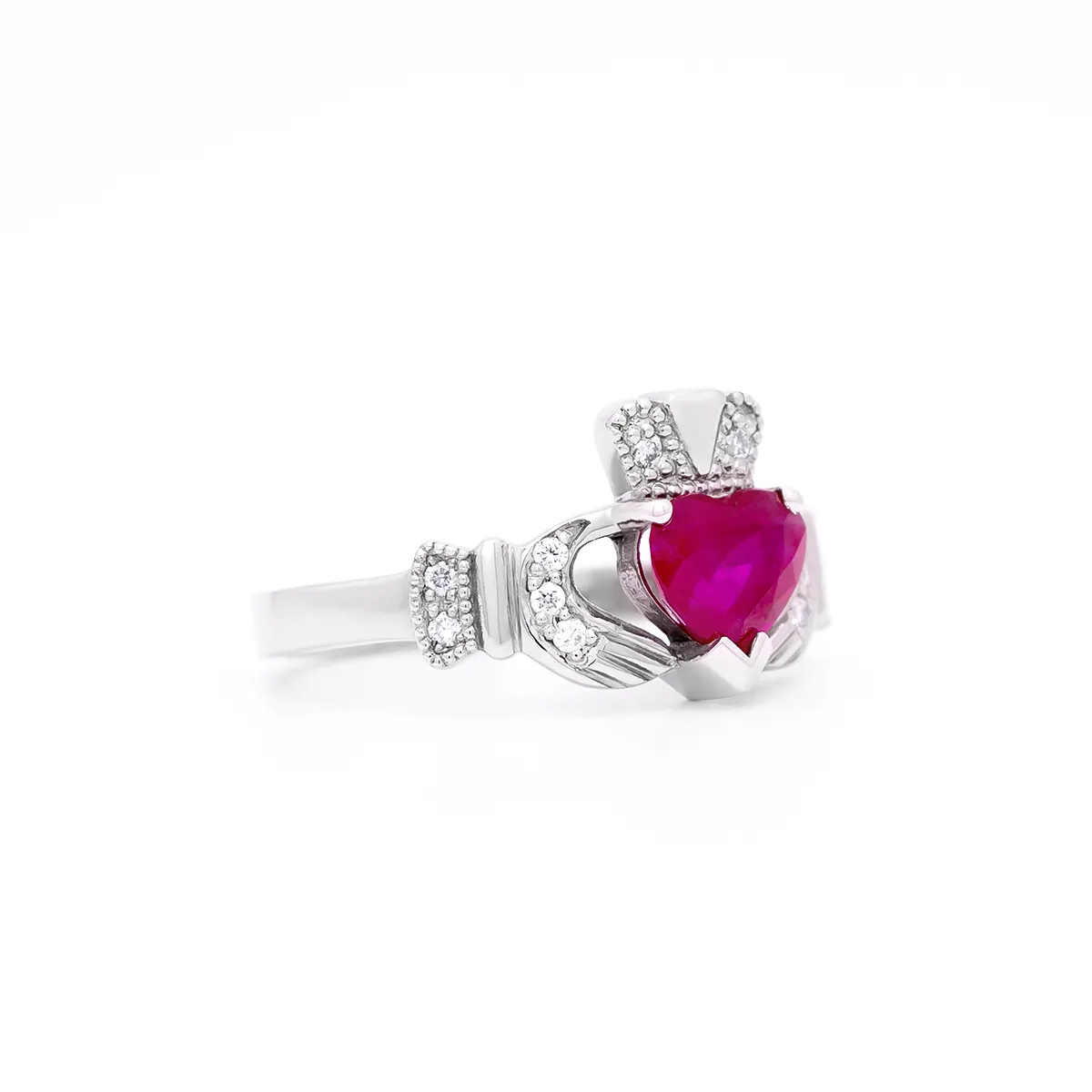 IJCR0036 White Gold Ruby Claddagh Ring 3...