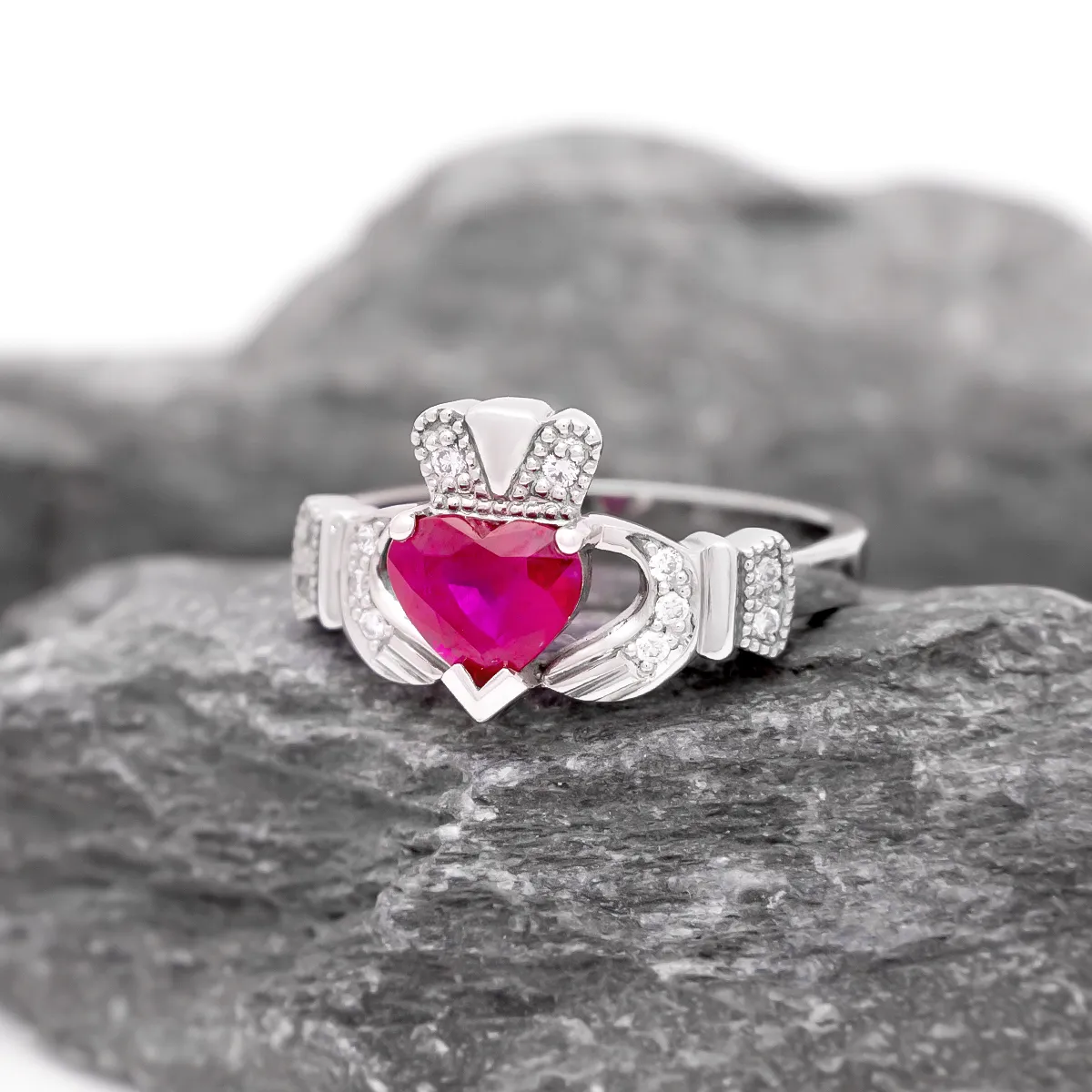 IJCR0036 White Gold Ruby Claddagh Ring 4...