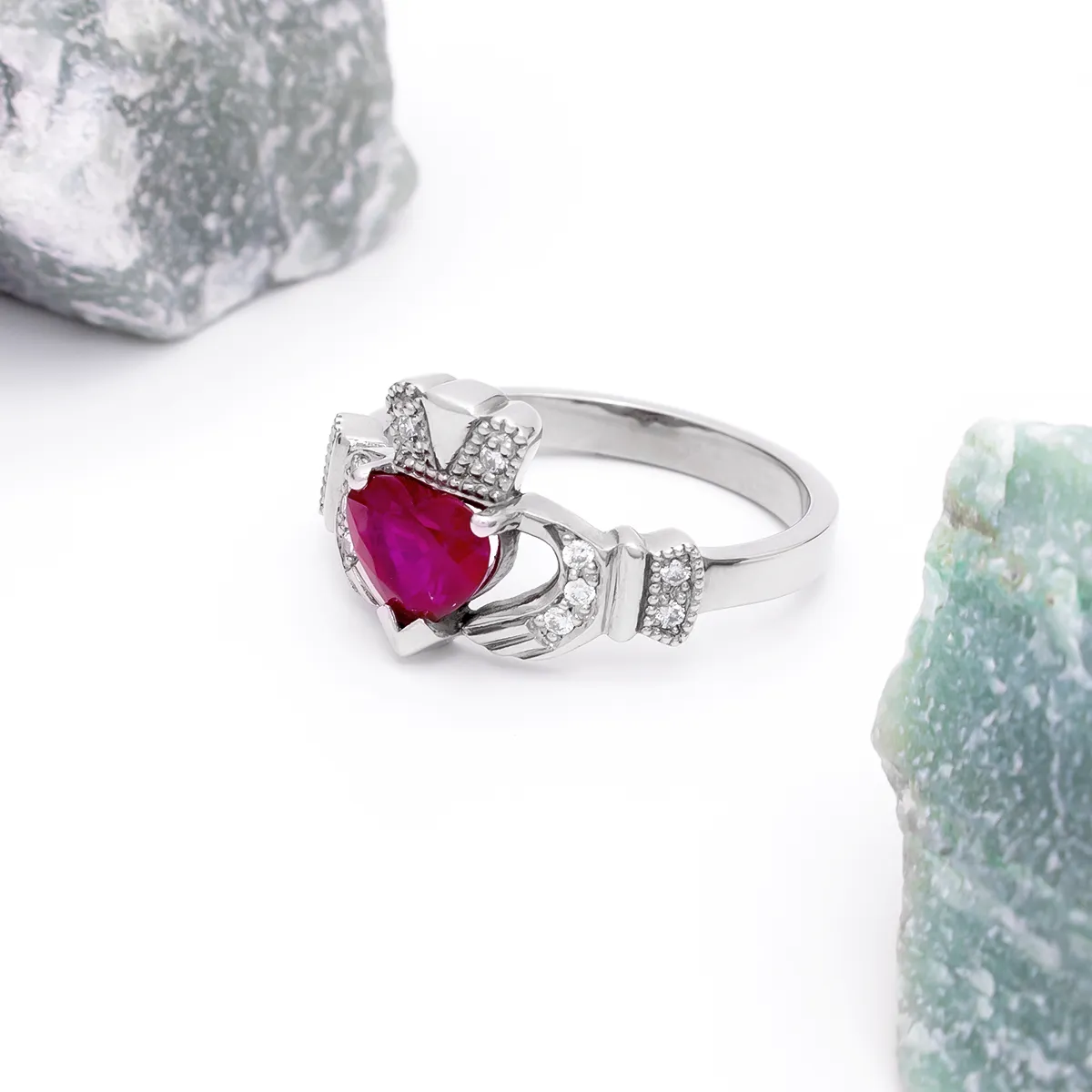 IJCR0036 White Gold Ruby Claddagh Ring 5...