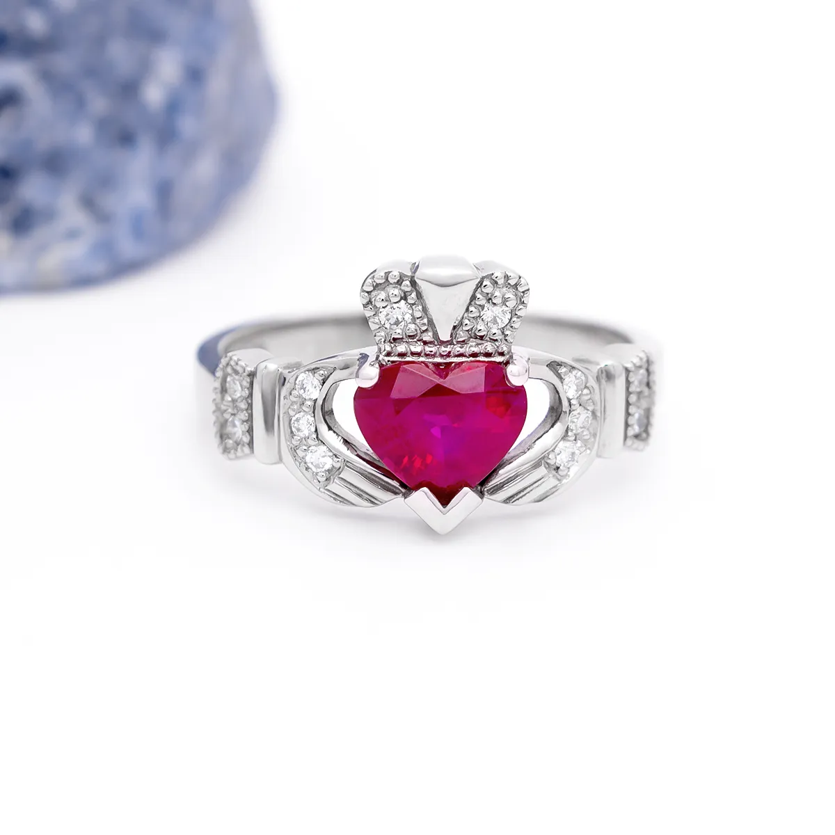 IJCR0036 White Gold Ruby Claddagh Ring 6...
