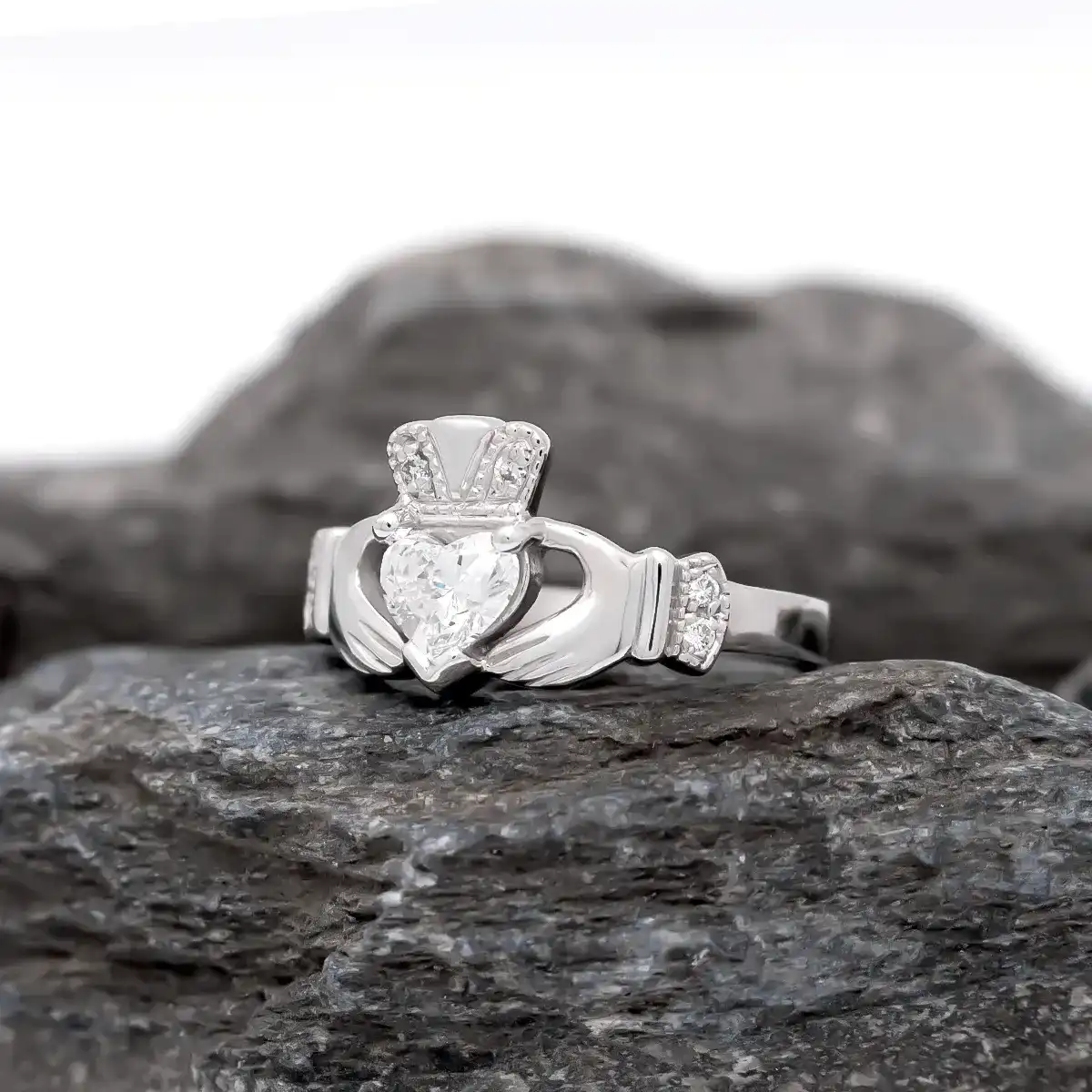 Diamond White Gold Claddagh Ring 3 0...