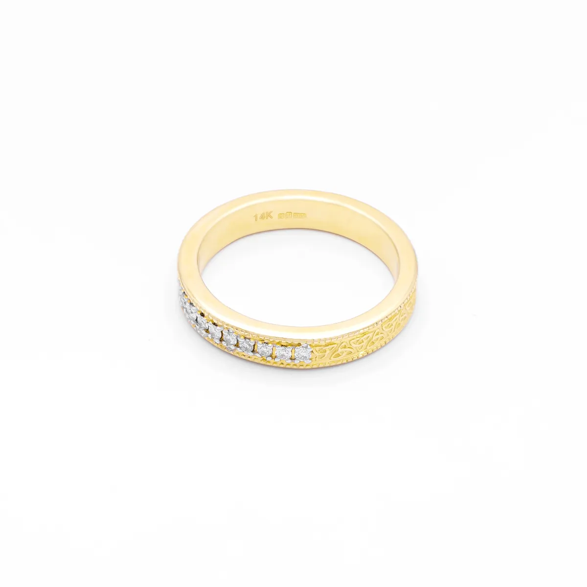 IJCR0040 Yellow Gold Celtic Ring With Diamonds 2