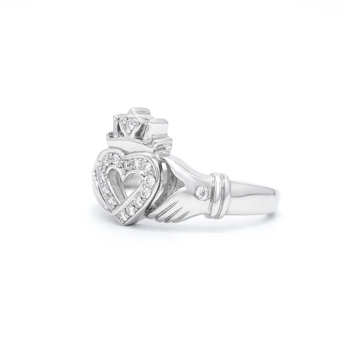 IJCR0041 Diamond Claddagh Ring White Gold 2...