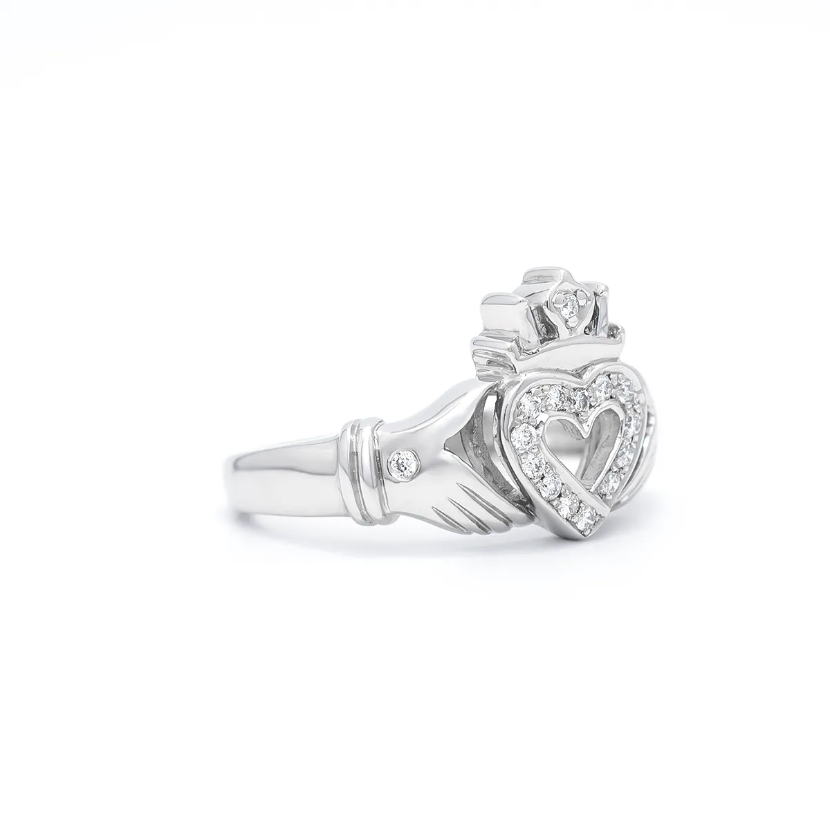 IJCR0041 Diamond Claddagh Ring White Gold 3...