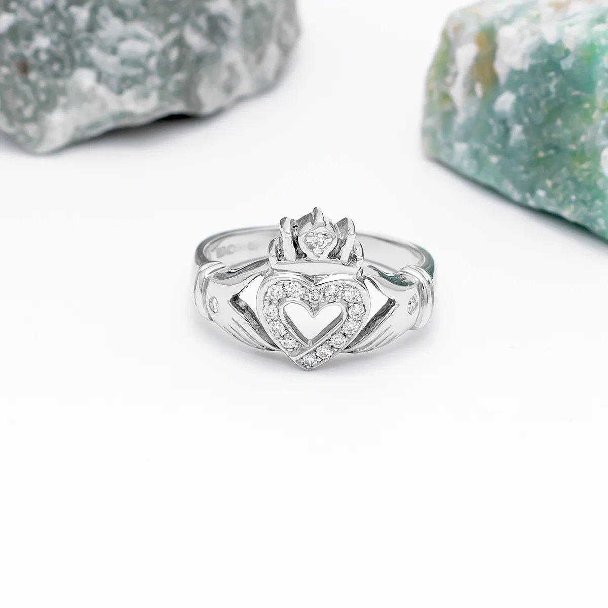 Diamond Open Heart Claddagh Ring