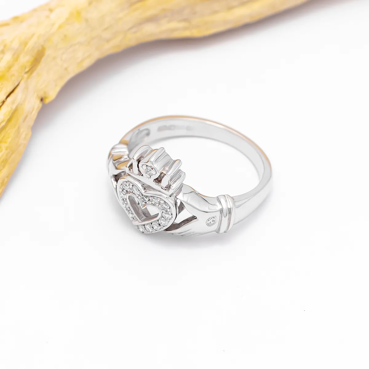 Diamond Open Heart Claddagh Ring Photo 3 
