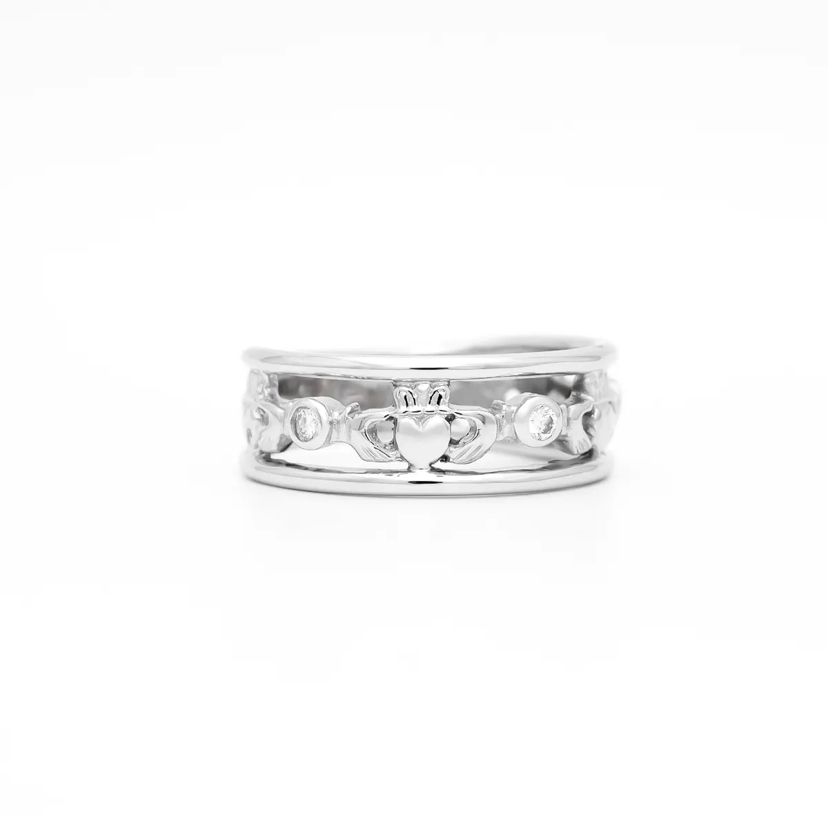 IJCR0042 White Gold Diamond Claddagh Ring 1