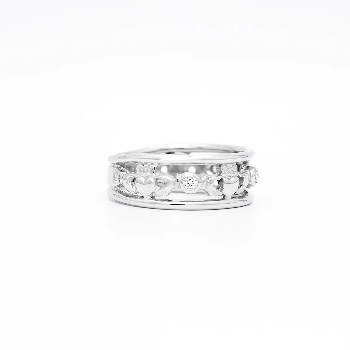 IJCR0042 White Gold Diamond Claddagh Ring 2...