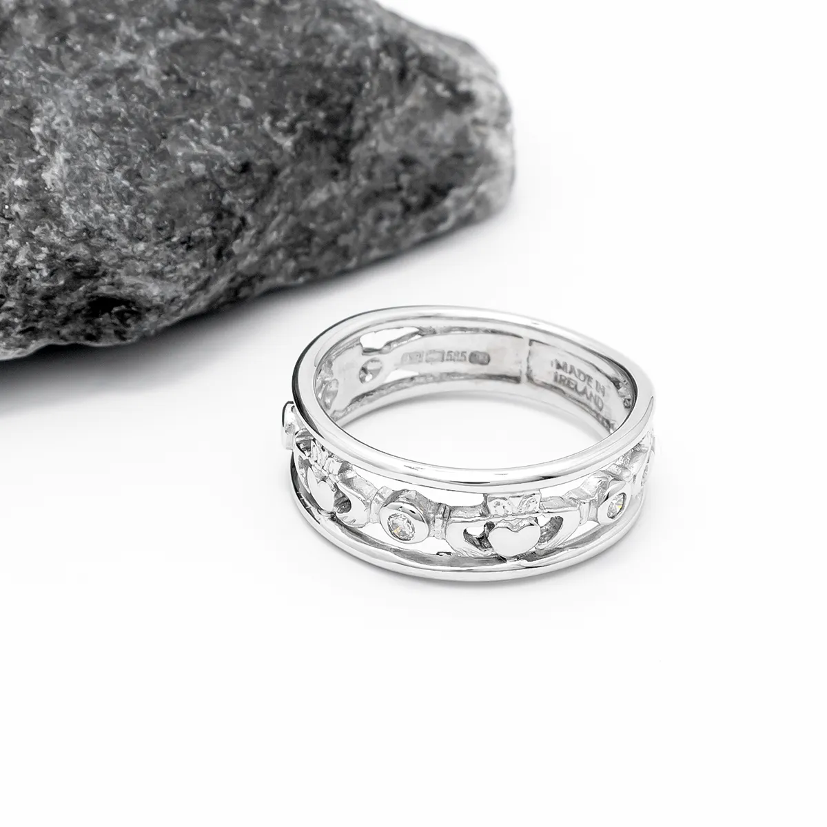 IJCR0042 White Gold Diamond Claddagh Ring 4