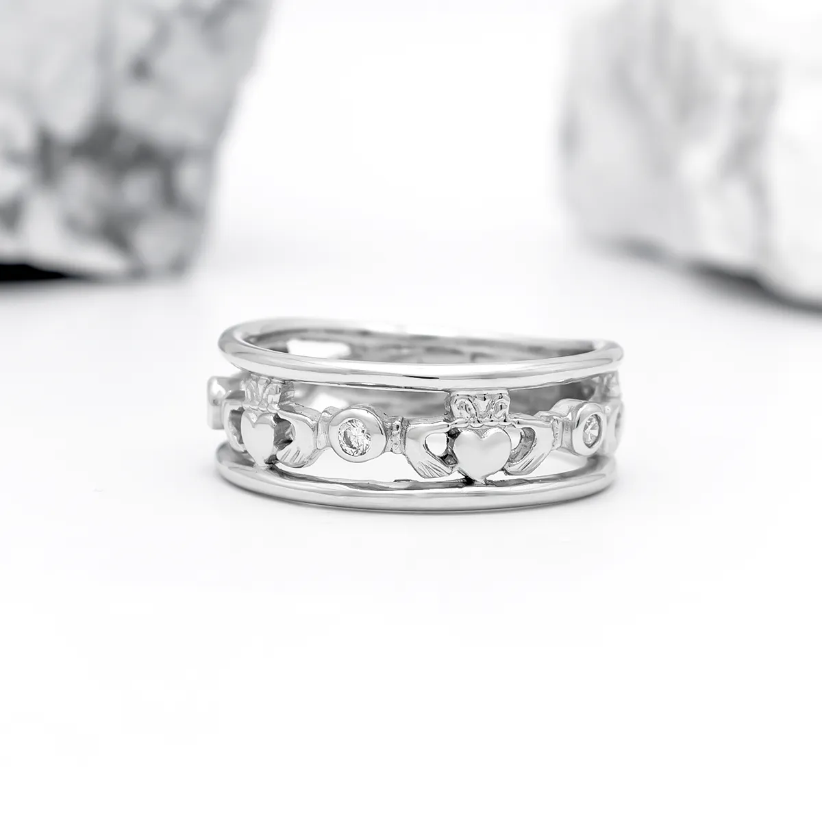 IJCR0042 White Gold Diamond Claddagh Ring 7