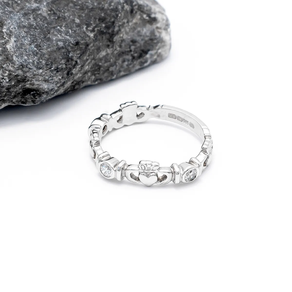 IJCR0043 White Gold Diamond Claddagh Ring 4