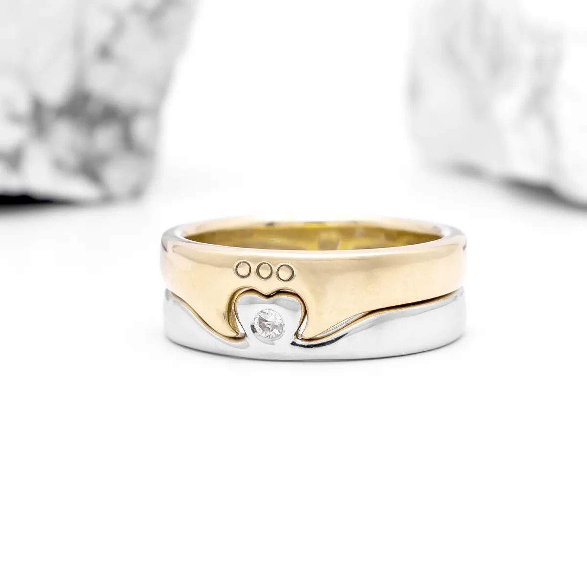 Two Tone Gold 2 Part Diamond Claddagh Ring