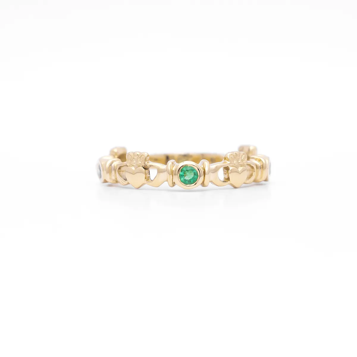IJCR0045 Yellow Gold Emerald Diamond Claddagh Ring 1...