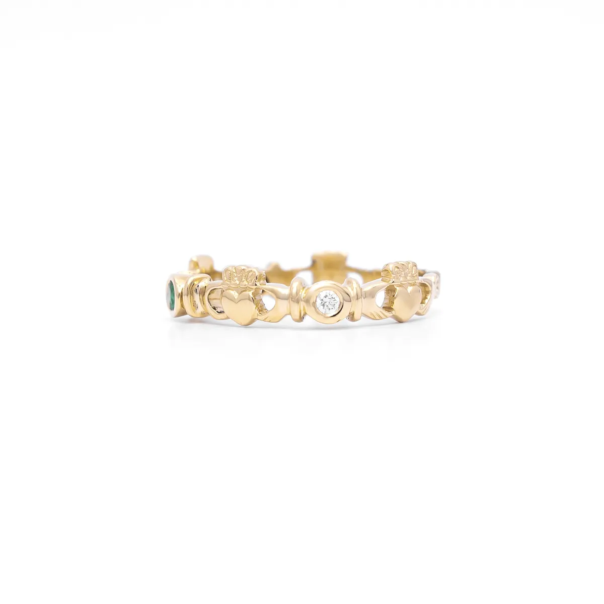 IJCR0045 Yellow Gold Emerald Diamond Claddagh Ring 2