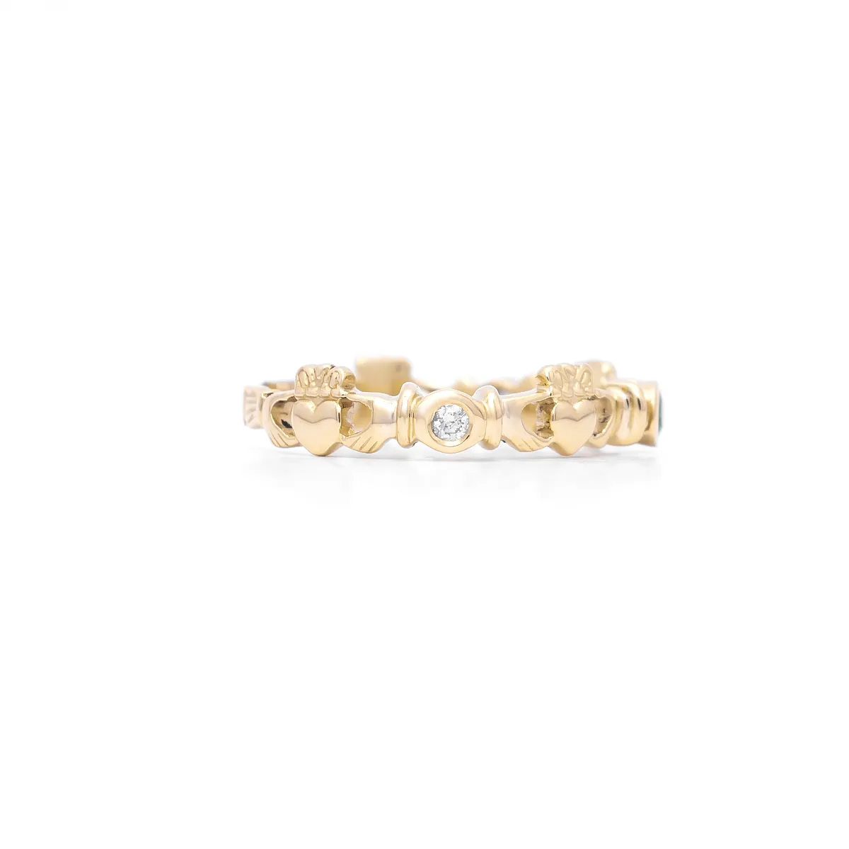 IJCR0045 Yellow Gold Emerald Diamond Claddagh Ring 3