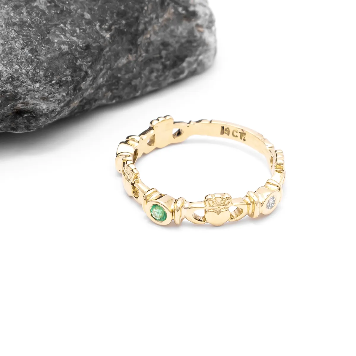 IJCR0045 Yellow Gold Emerald Diamond Claddagh Ring 4