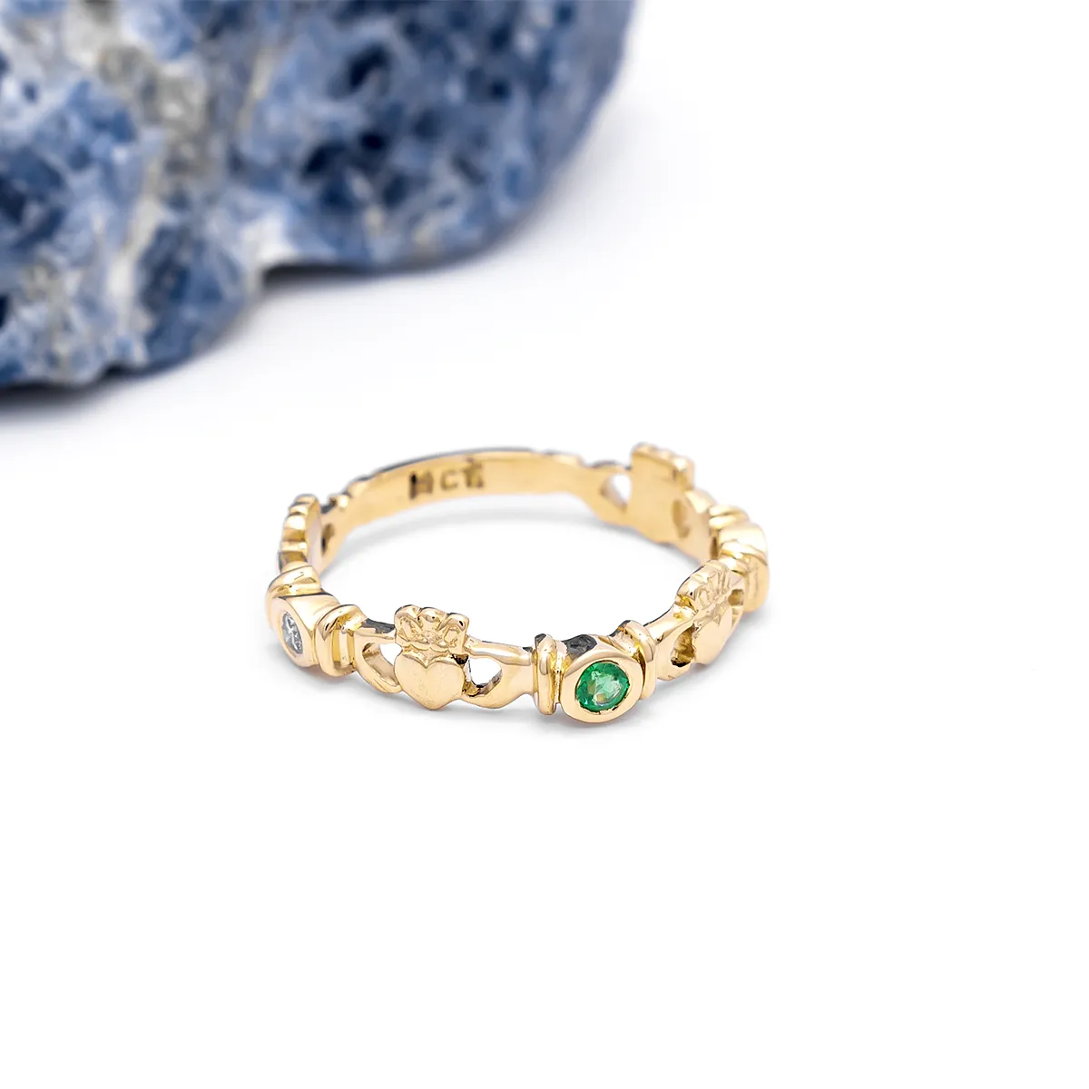 IJCR0045 Yellow Gold Emerald Diamond Claddagh Ring 5