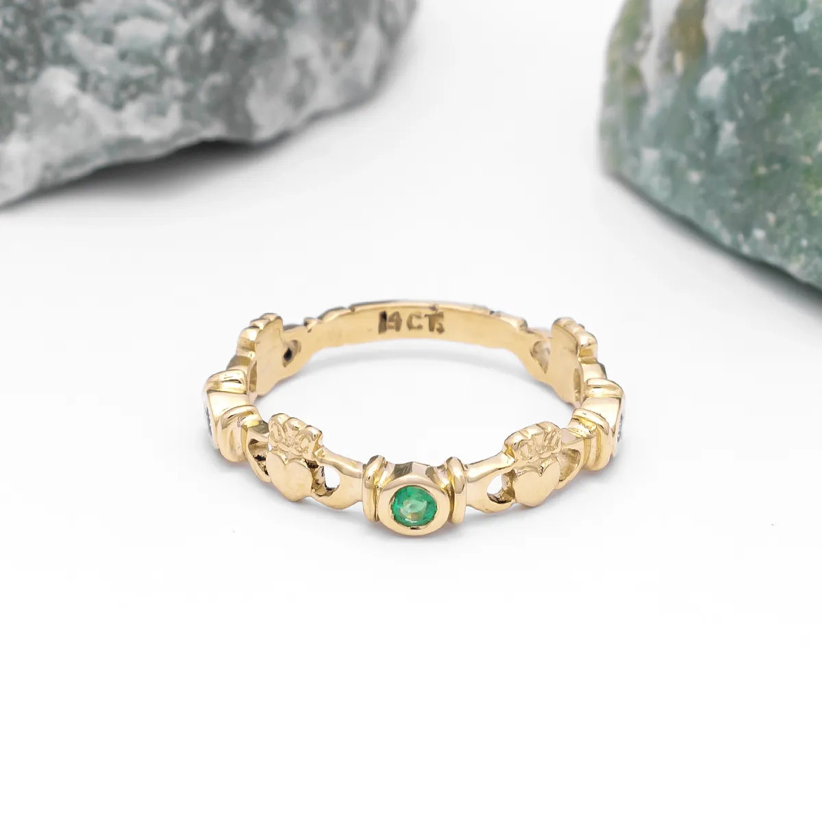 IJCR0045 Yellow Gold Emerald Diamond Claddagh Ring 6