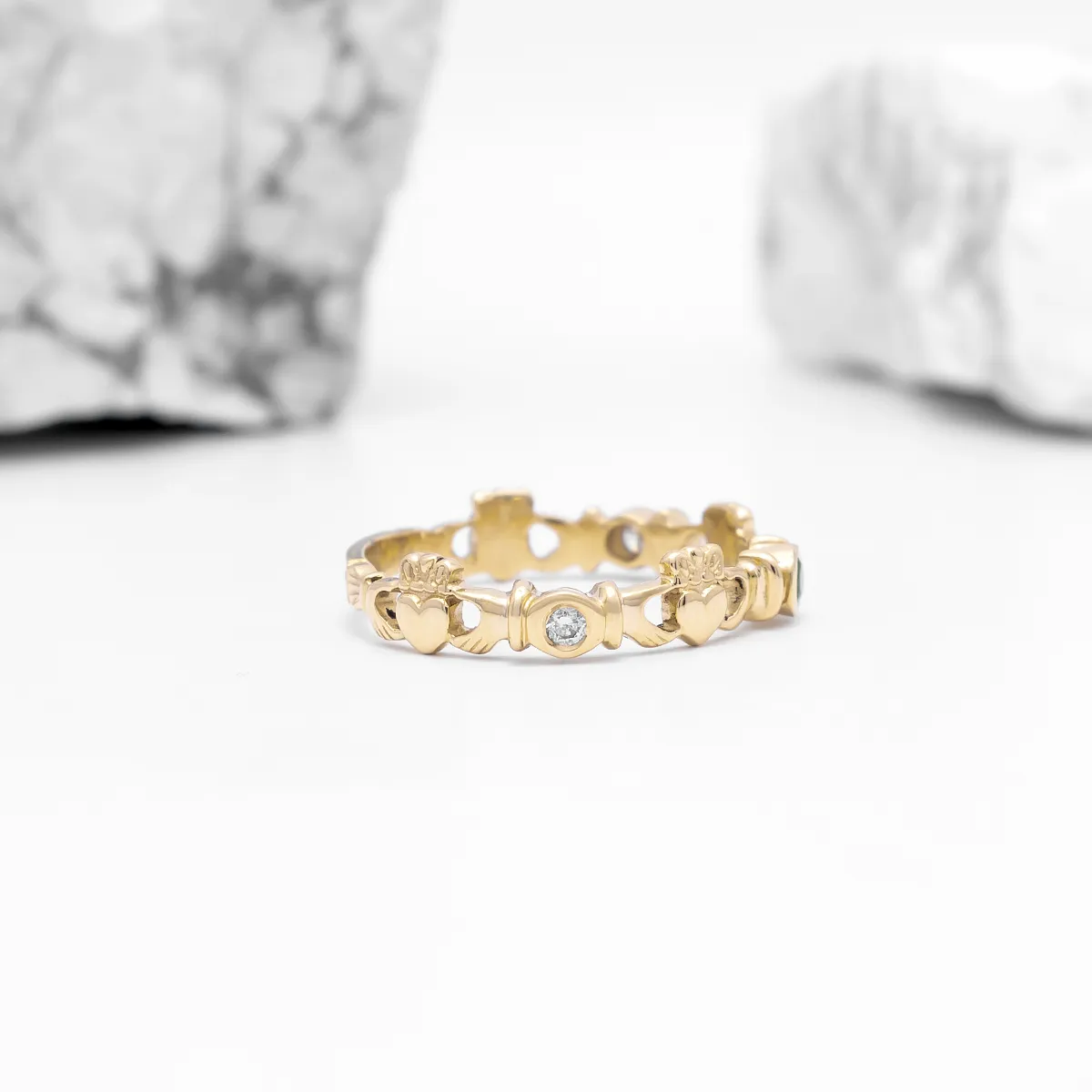 IJCR0045 Yellow Gold Emerald Diamond Claddagh Ring 8