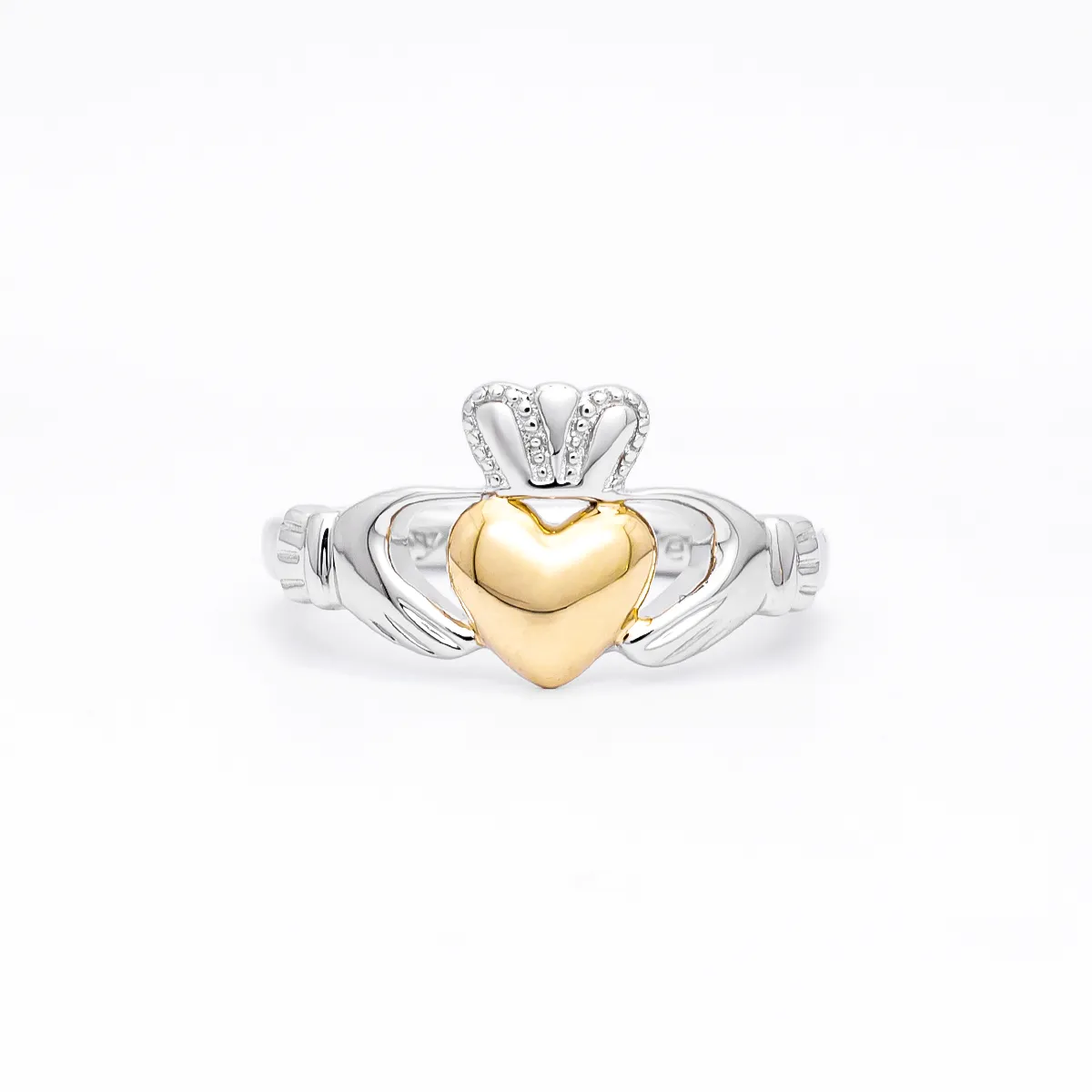 Sterling Silver Claddagh Ring with Gold Heart