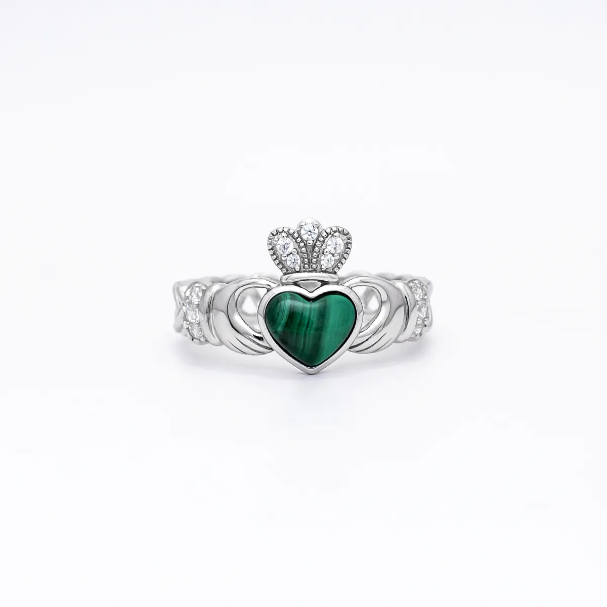 Sterling Silver Malachite Claddagh Ring 1...