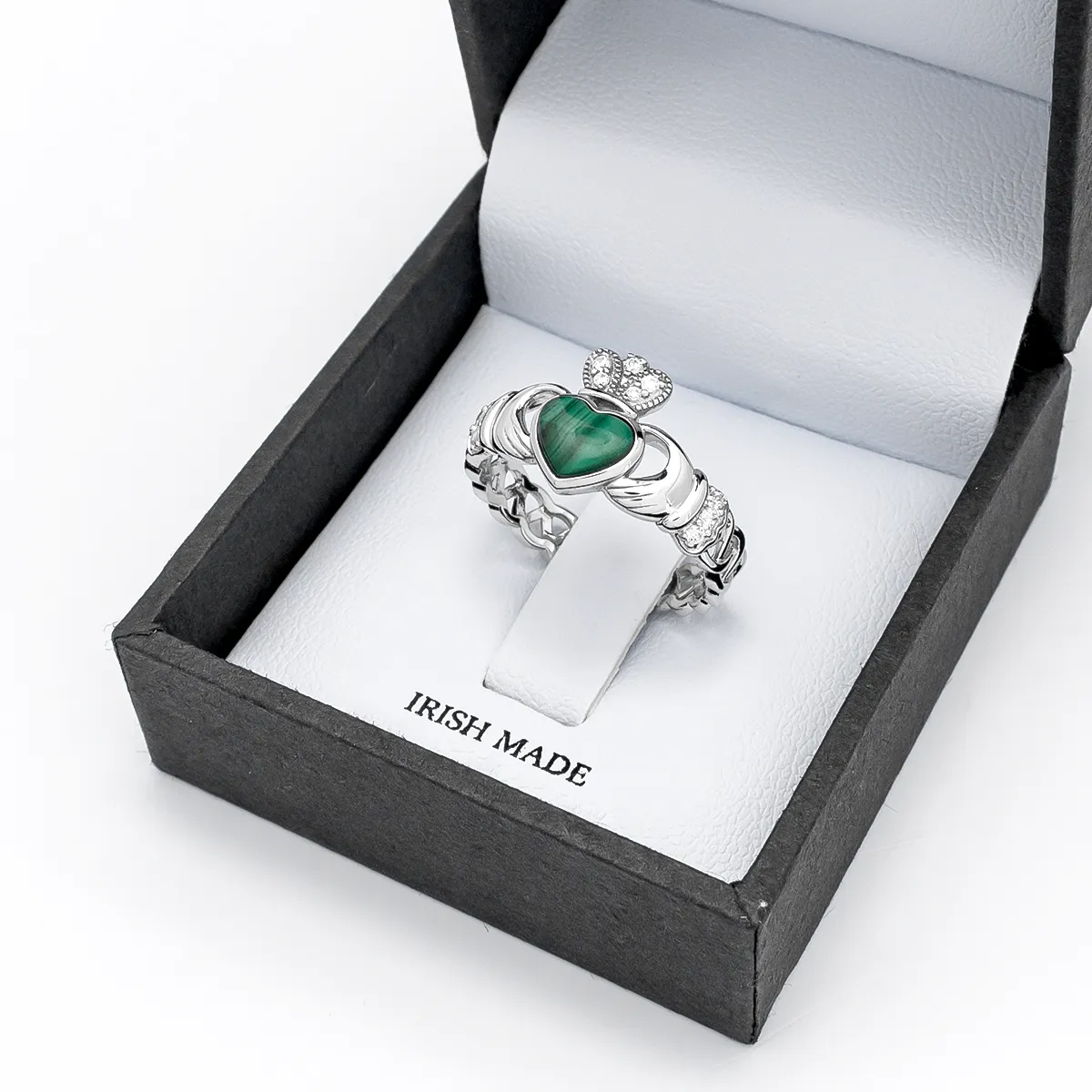 Sterling Silver Malachite Claddagh Ring 2...