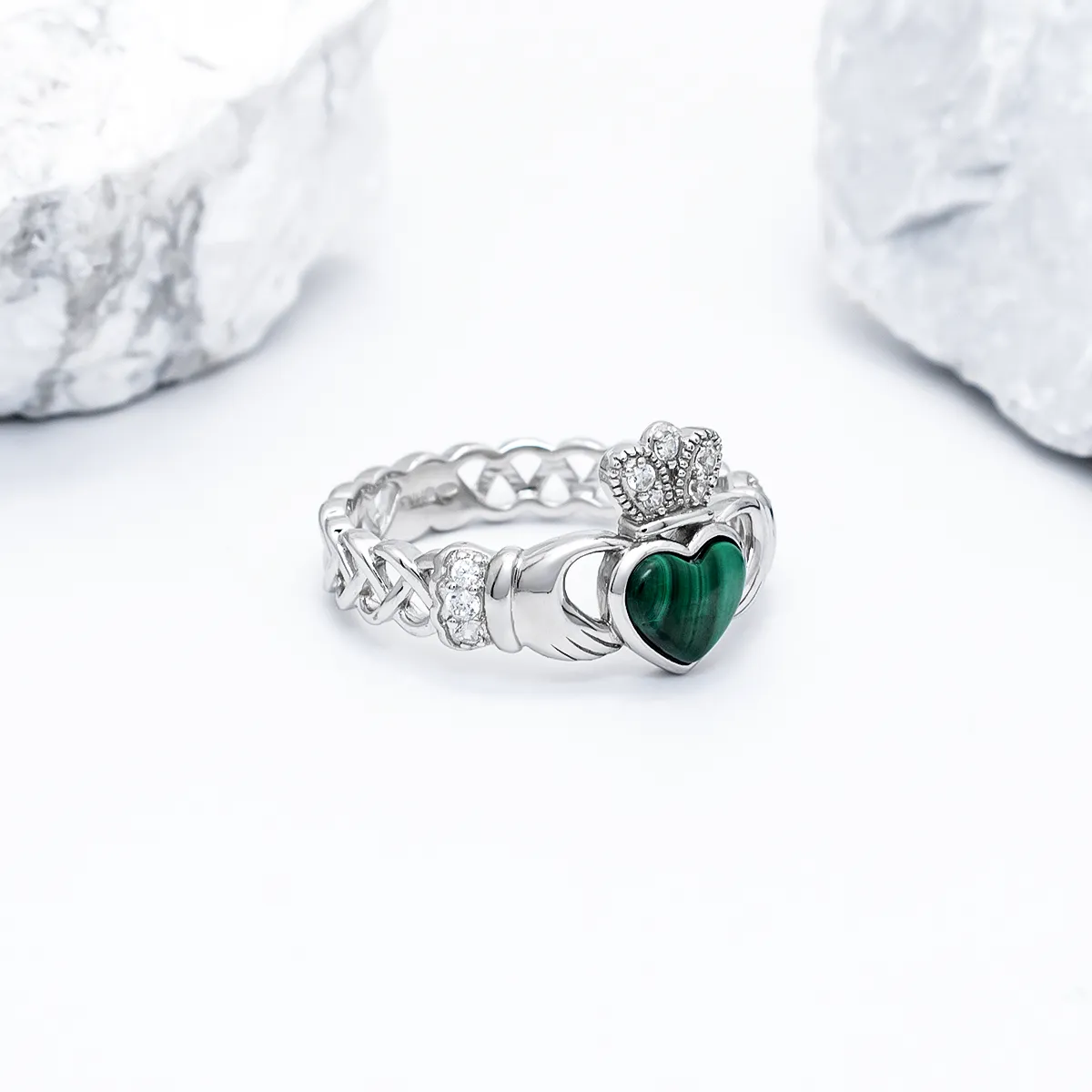 Sterling Silver Malachite Claddagh Ring 3...