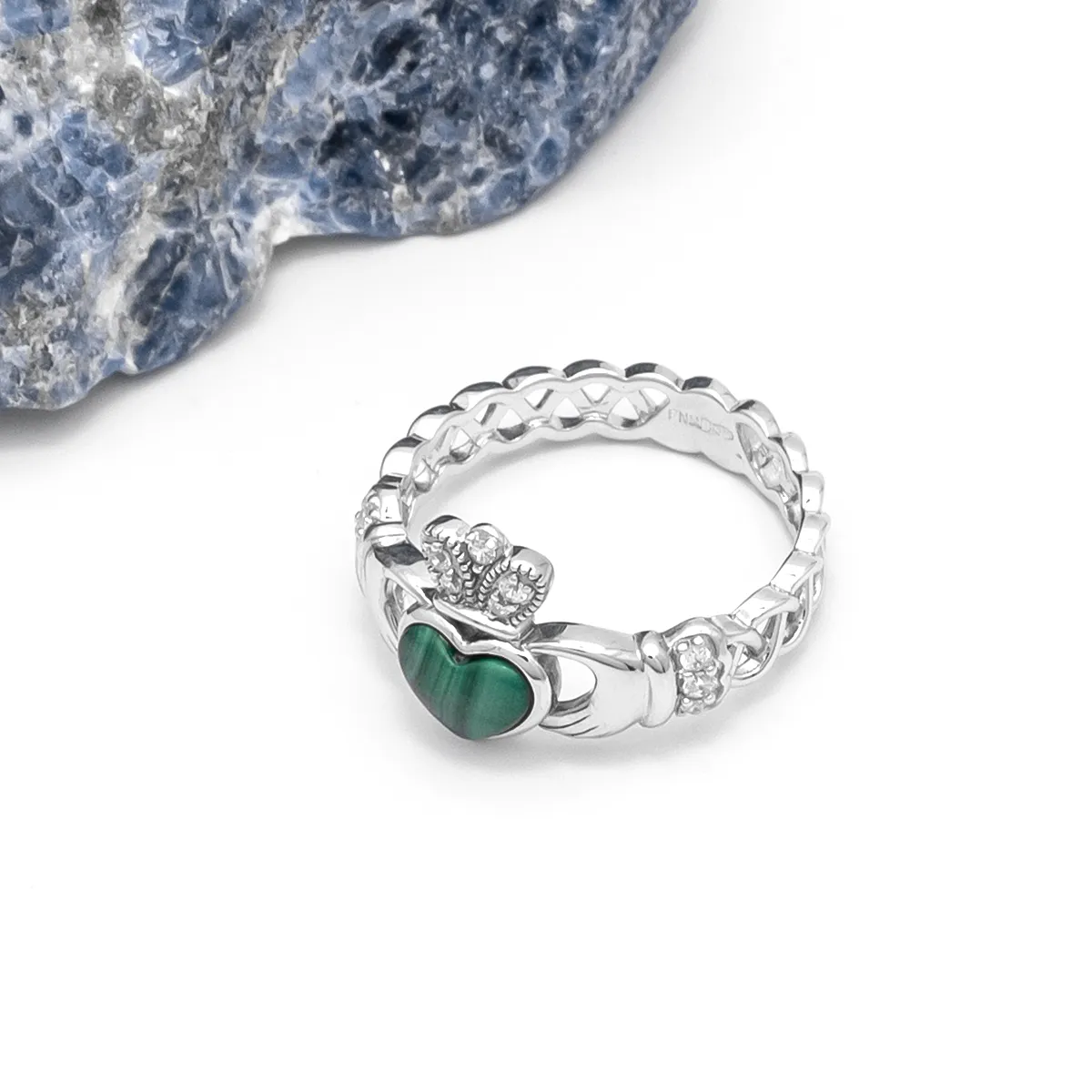 Sterling Silver Malachite Claddagh Ring 4...